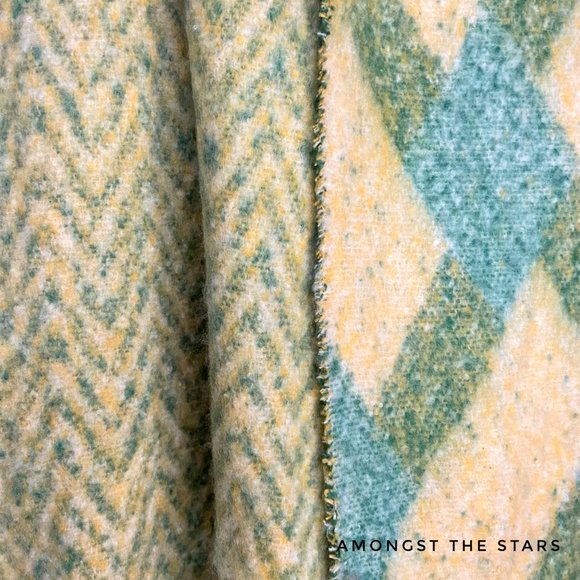 Green, Yellow & White Geometric Chevron Fringe Blanket Scarf - Picture 4 of 7